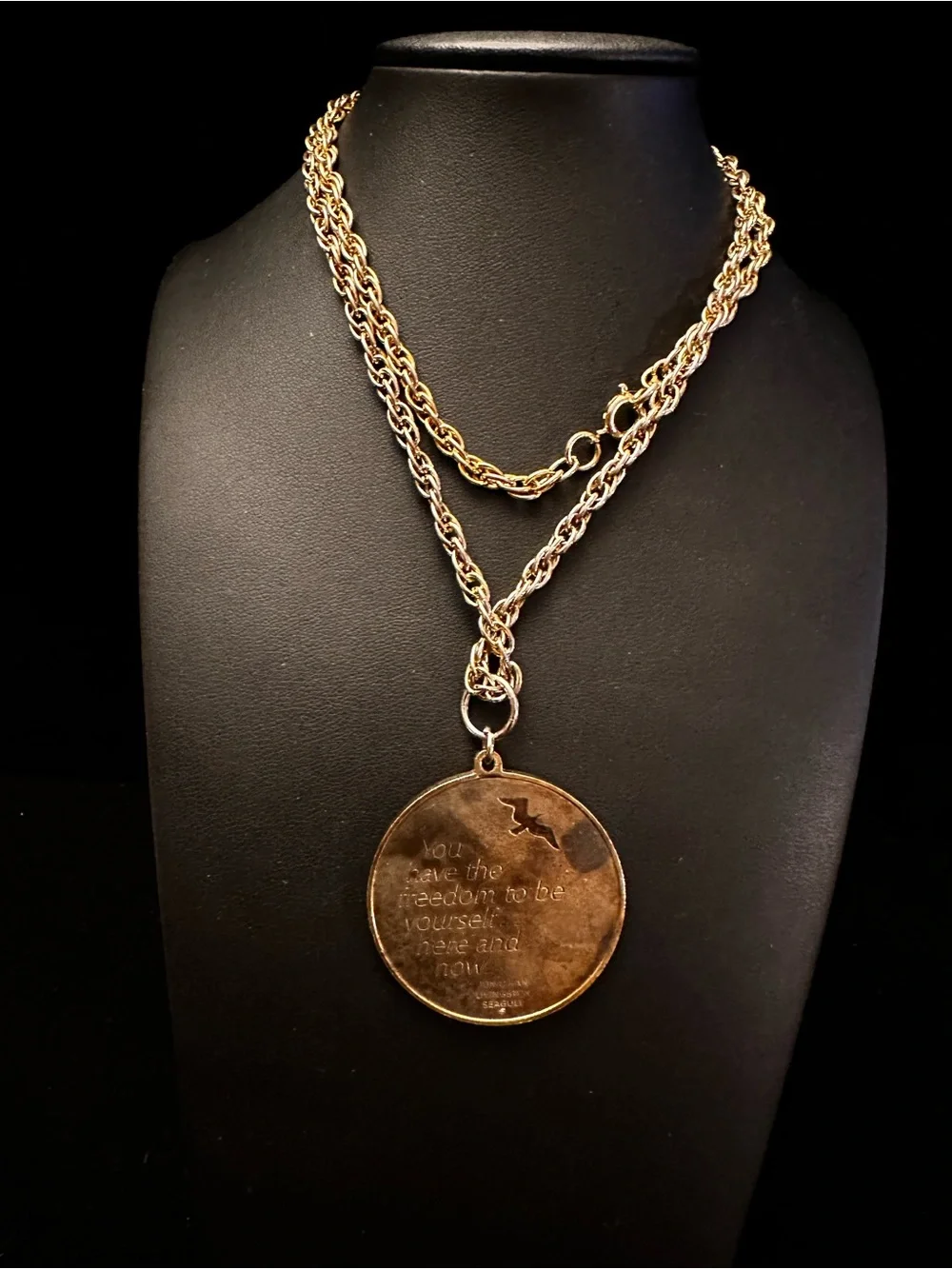Vintage J Livingston Seagull Coin Necklace 25K Gold over Sterling Silver 24”